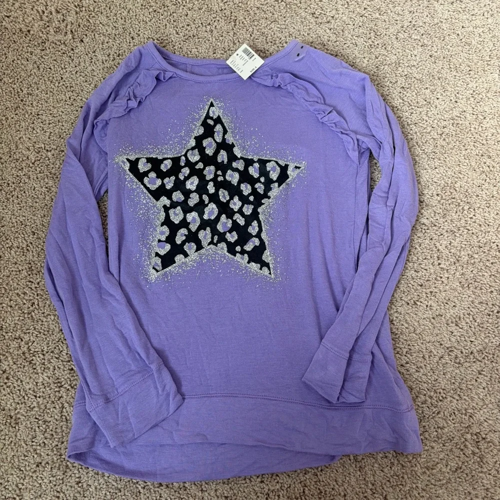 The Children's Place NWT Purple Sparkly Cheetah Star Long Sleeve Top Size 8